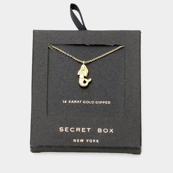 Secret Box _ 14K Gold Dipped Metal Mermaid Pendant Necklace