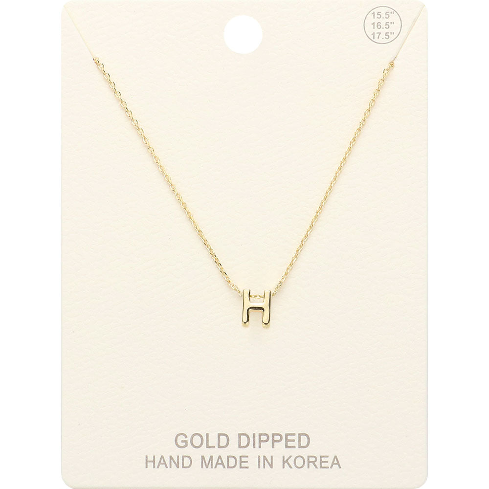 -H- Gold Dipped Initial Monogram Metal Pendant Necklace