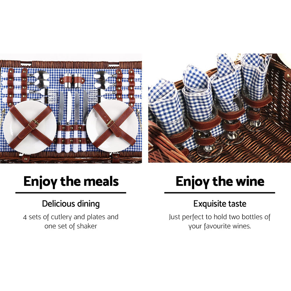 NNEDSZ 4 Person Picnic Basket Baskets Handle Outdoor Insulated Blanket-4