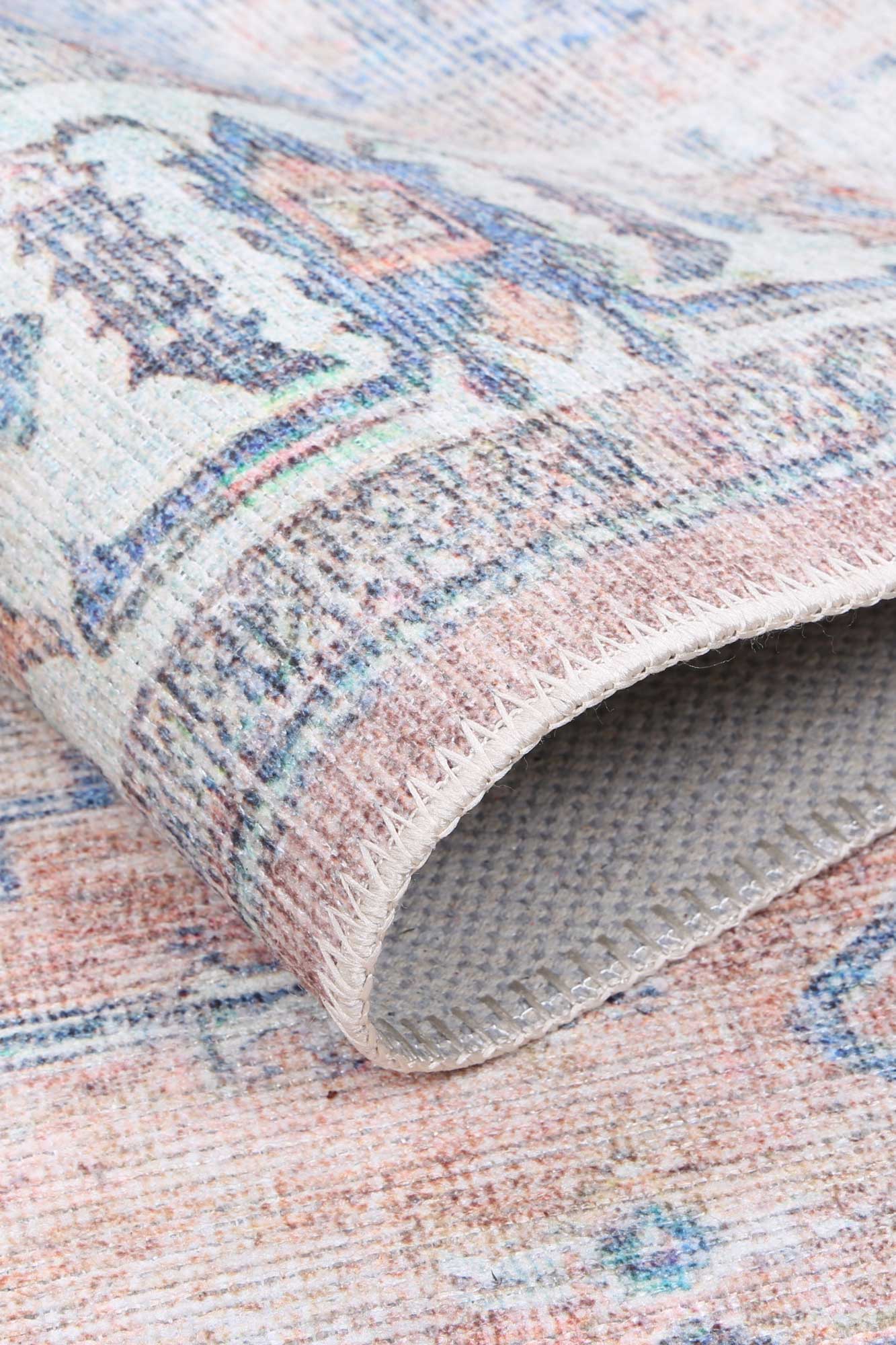 Distressed Vintage Pissarro Terracotta in Grey & Beige : Runner Rug-4