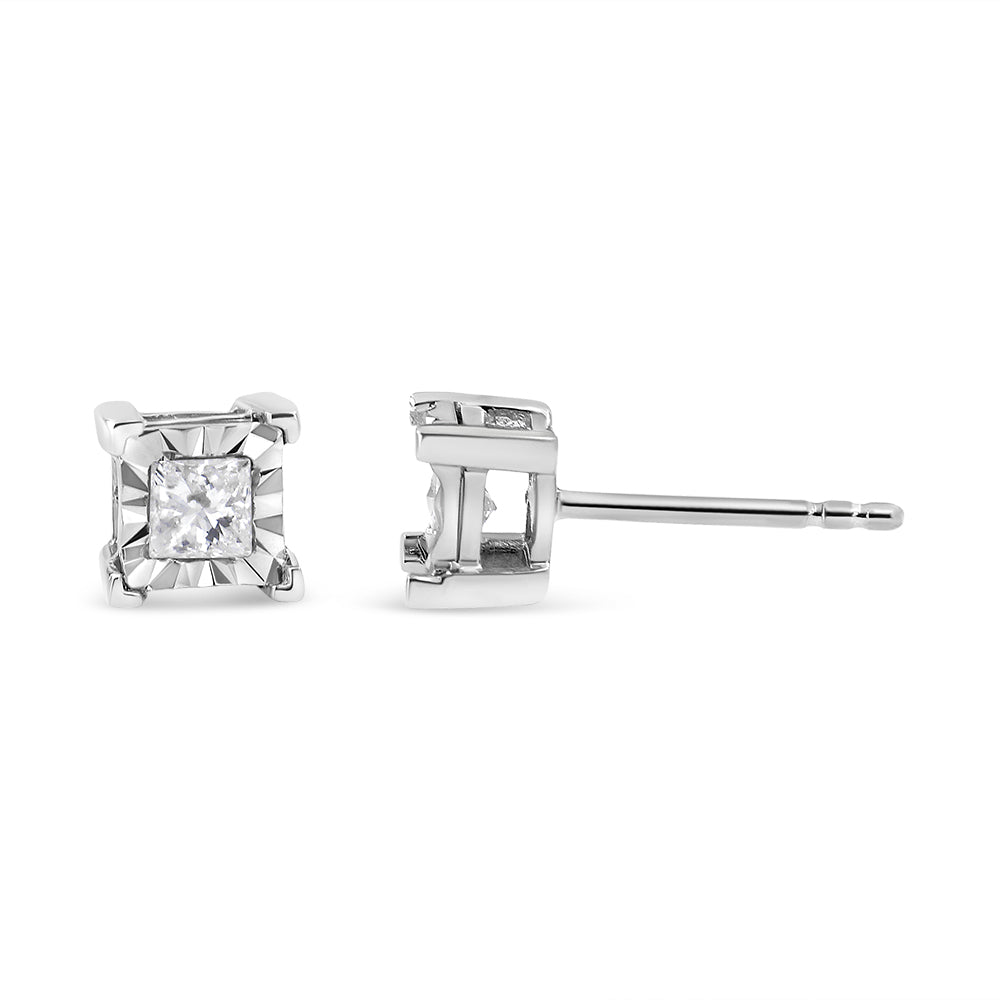 .925 Sterling Silver Miracle Set Princess-cut Diamond Solitaire Stud Earrings (H-I Color, SI2-I1 Clarity)-4