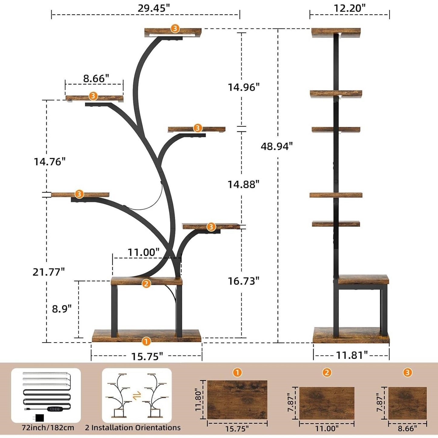 Modern 49-inch Tall Indoor Plant Stand Display Shelf with Grow Lights-4