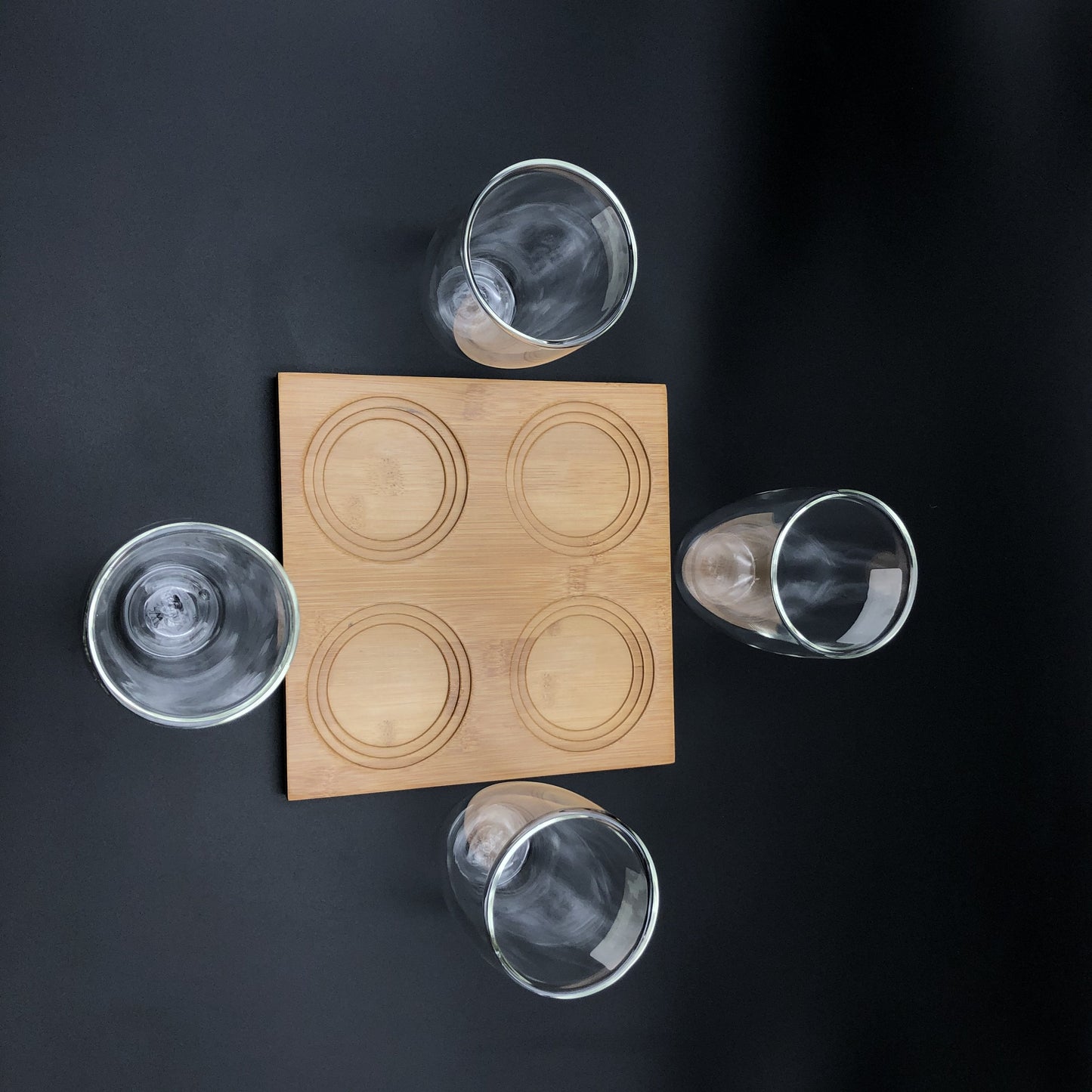 A Set Of A 4 Section Bamboo Tray With 4 Doublewalled Thermo Glasses To Match-4
