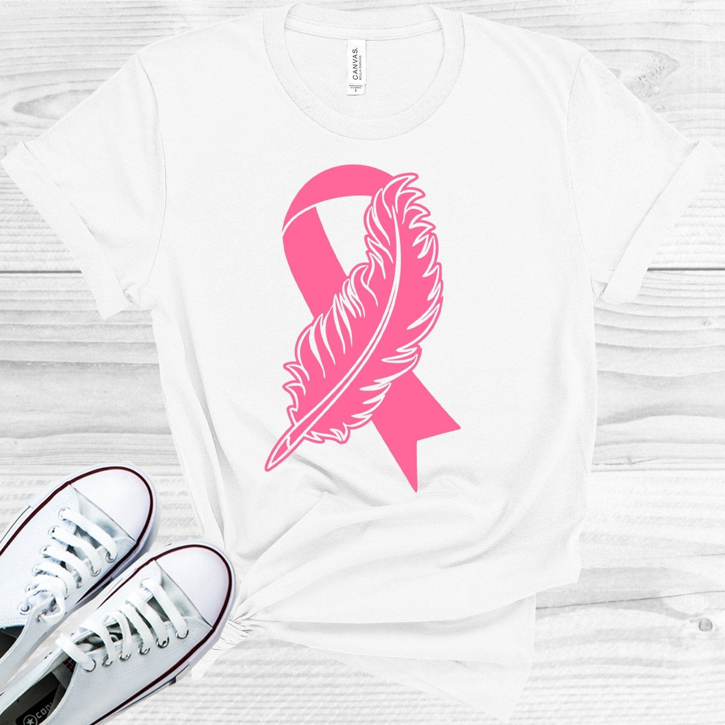 Pink Ribbon Feather Graphic Tee