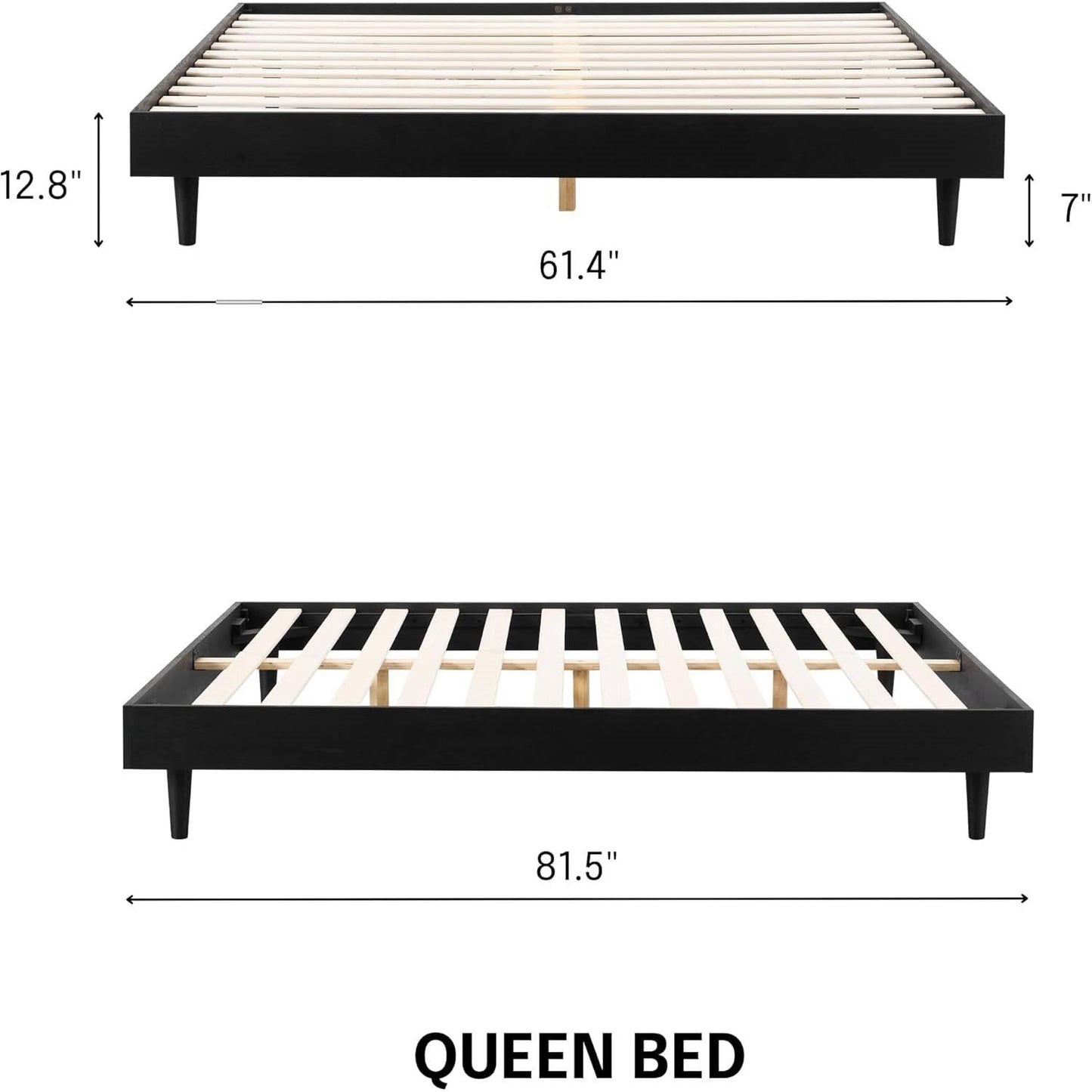 Queen size Mid-Century Modern Platform Bed Frame in Black Wood Finish-4