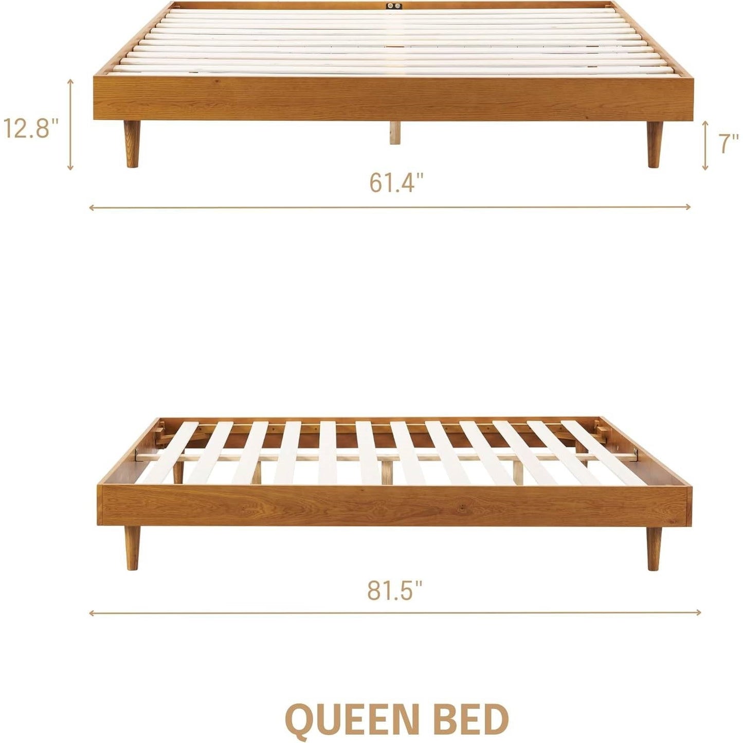 Queen size Mid-Century Modern Platform Bed Frame in Light Wood Finish-4