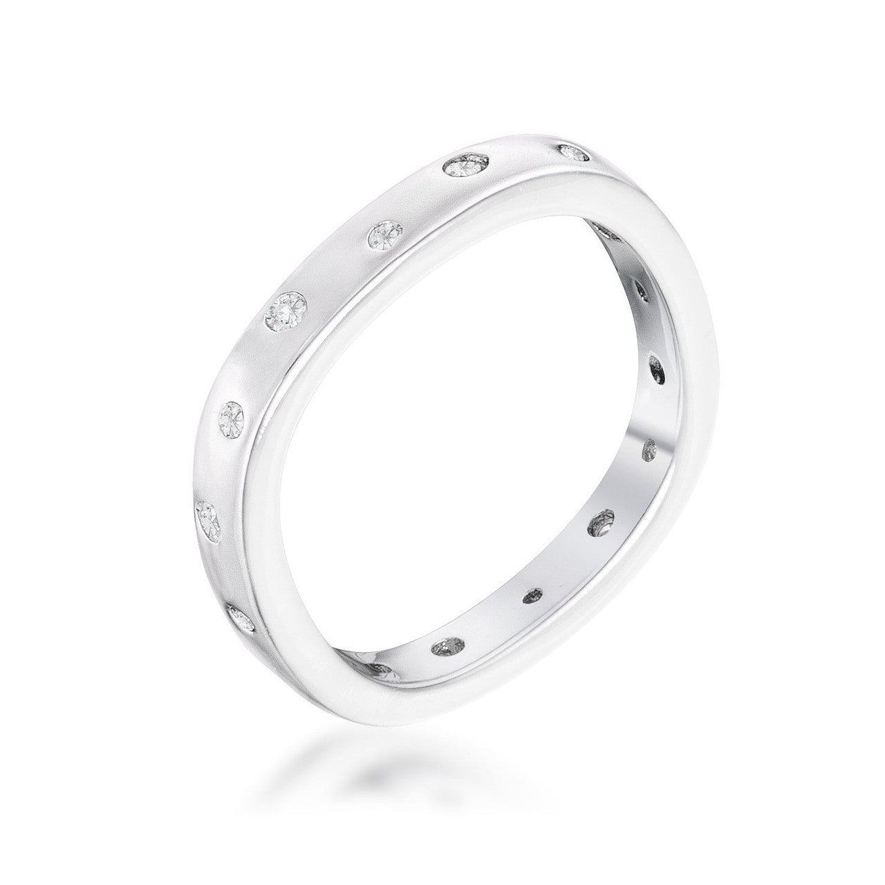 .23Ct Rhodium Plated Cz Speckled Square Shaped Stackable Band-1