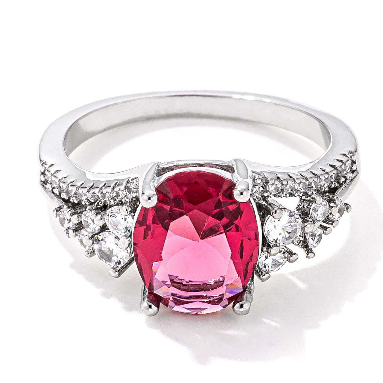 3.25ct. Rhodium Plated Raspberry Sparkle CZ Ring-1
