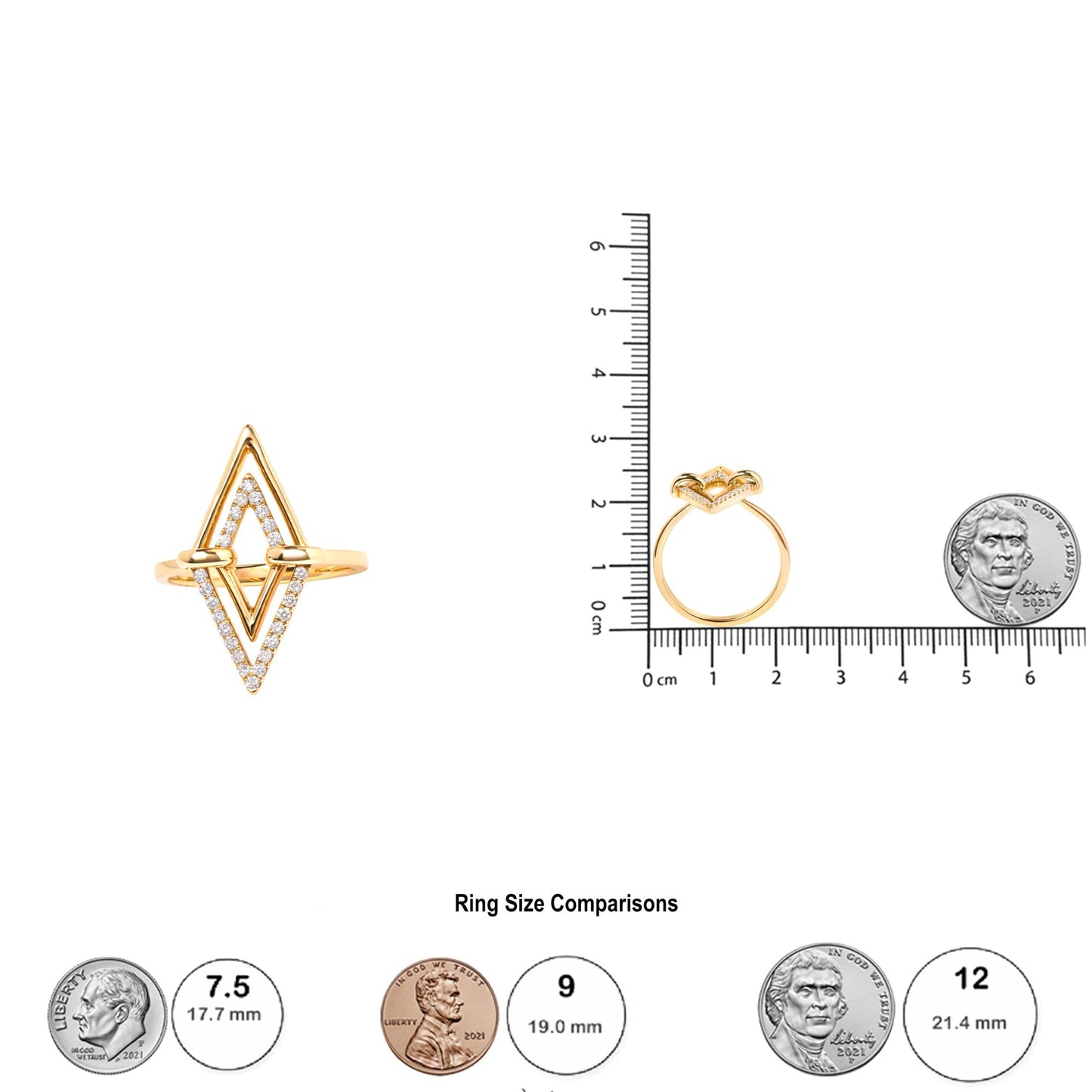 14K Yellow Gold 1/5 Cttw Diamond Double Triangle Ring (G-H Color, SI1-SI2 Clarity) - Size 7-4
