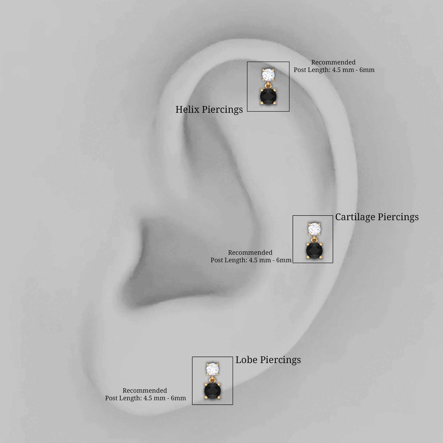 Round Black Onyx and Moissanite Helix Drop Earring