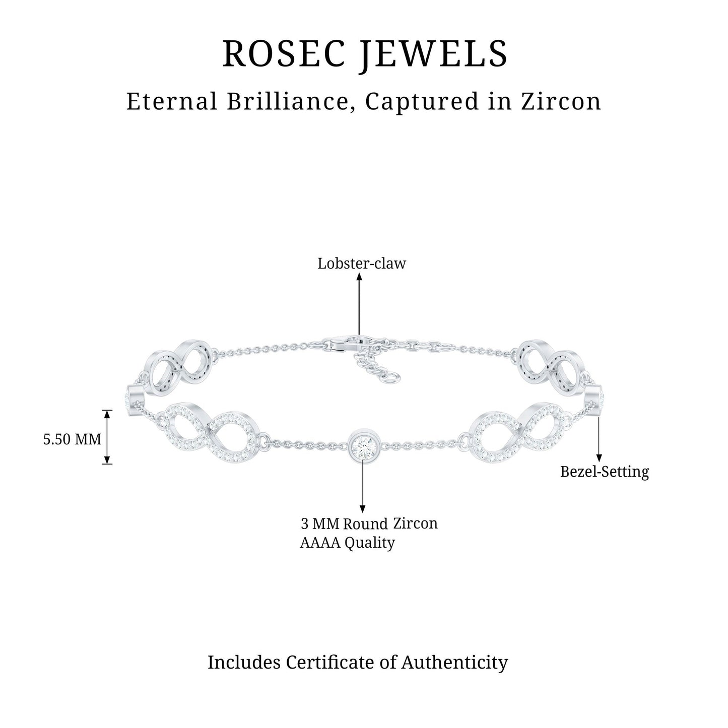 1.50 CT Zircon Infinity Station Chain Bracelet