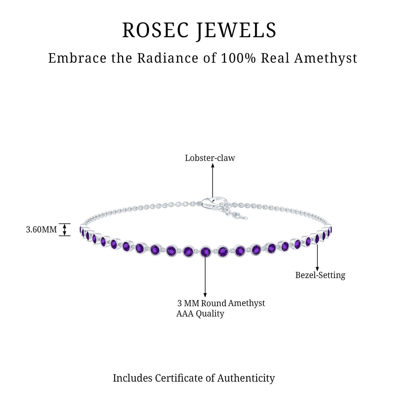 Minimalist Bezel Set Amethyst Chain Bracelet