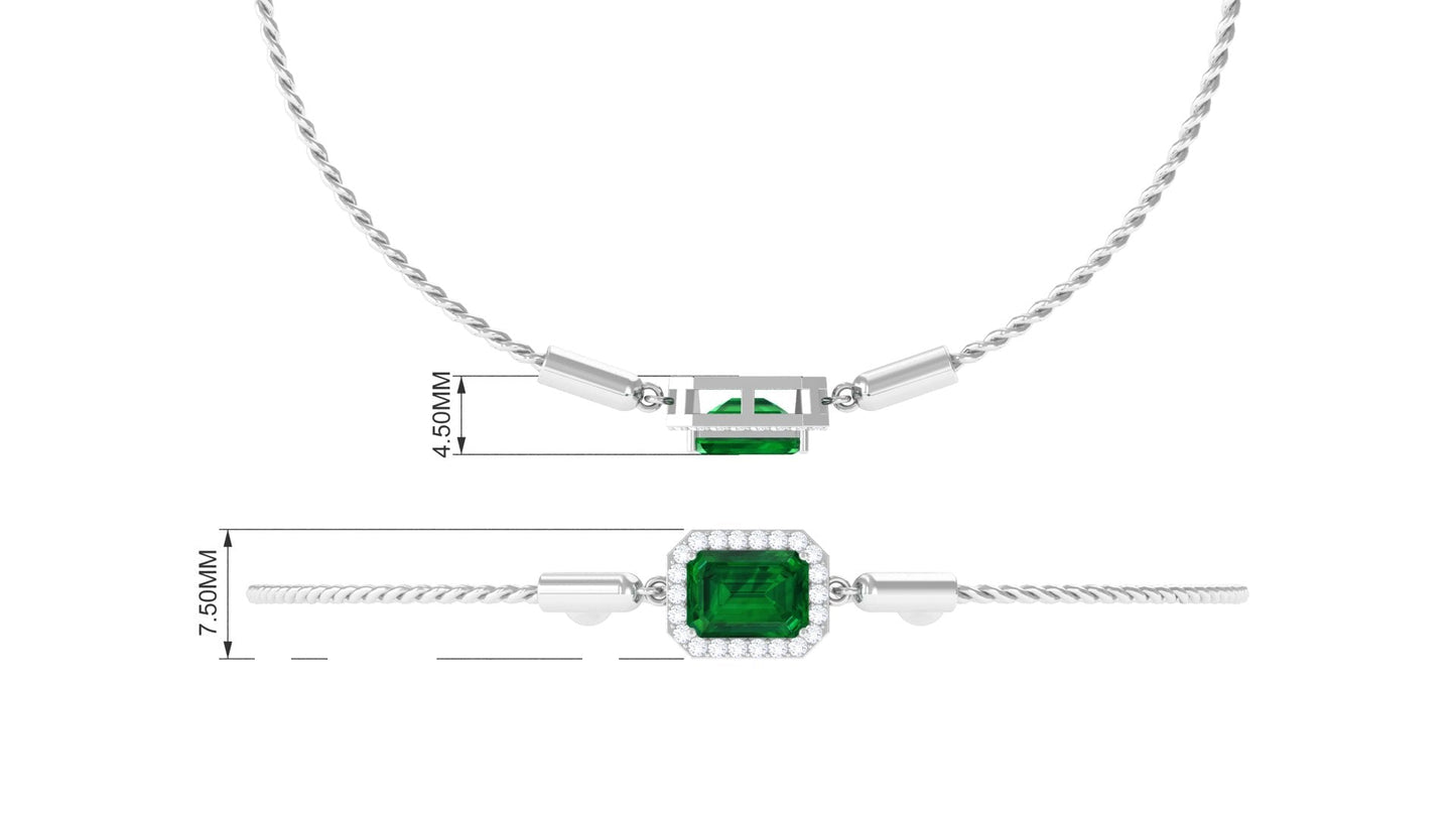 Lab Created Emerald Bolo Chain Bracelet with Diamond Halo