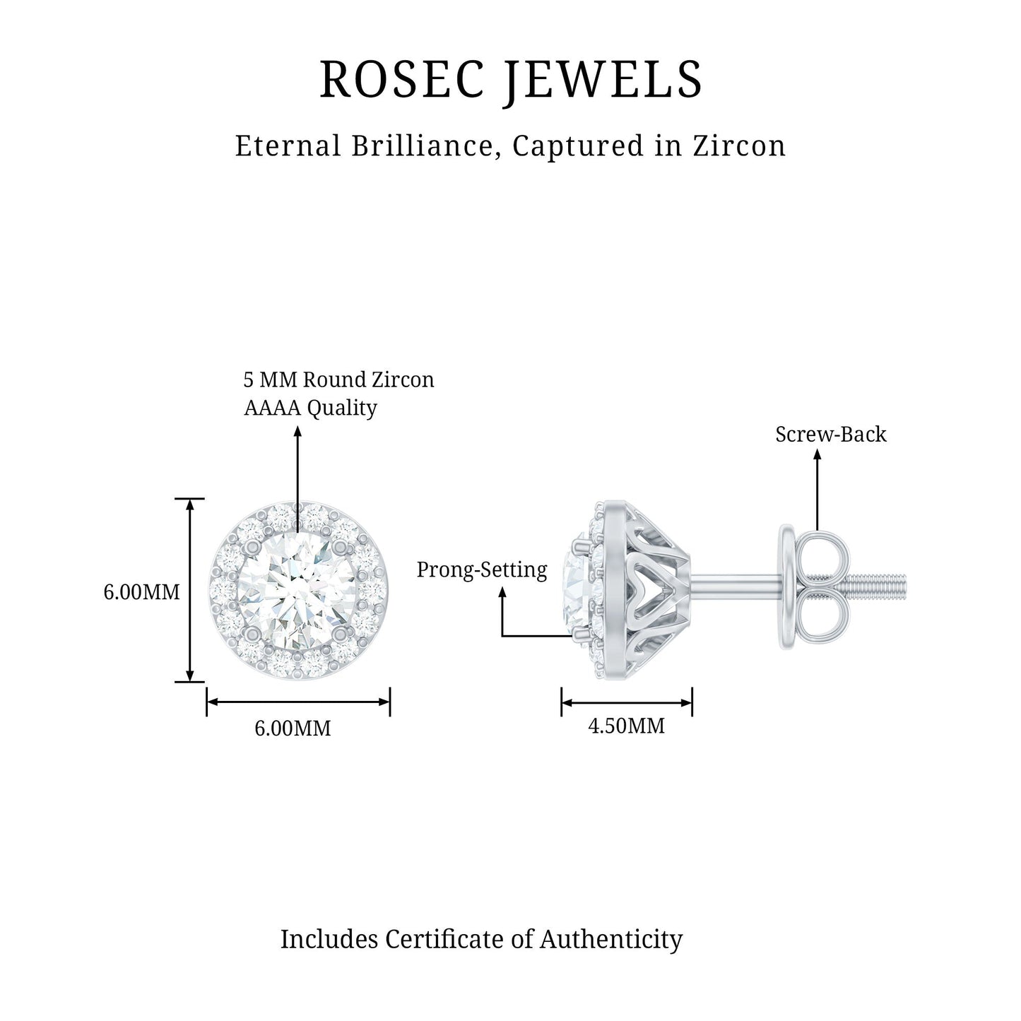 1 CT Zircon Classic Halo Stud Earrings