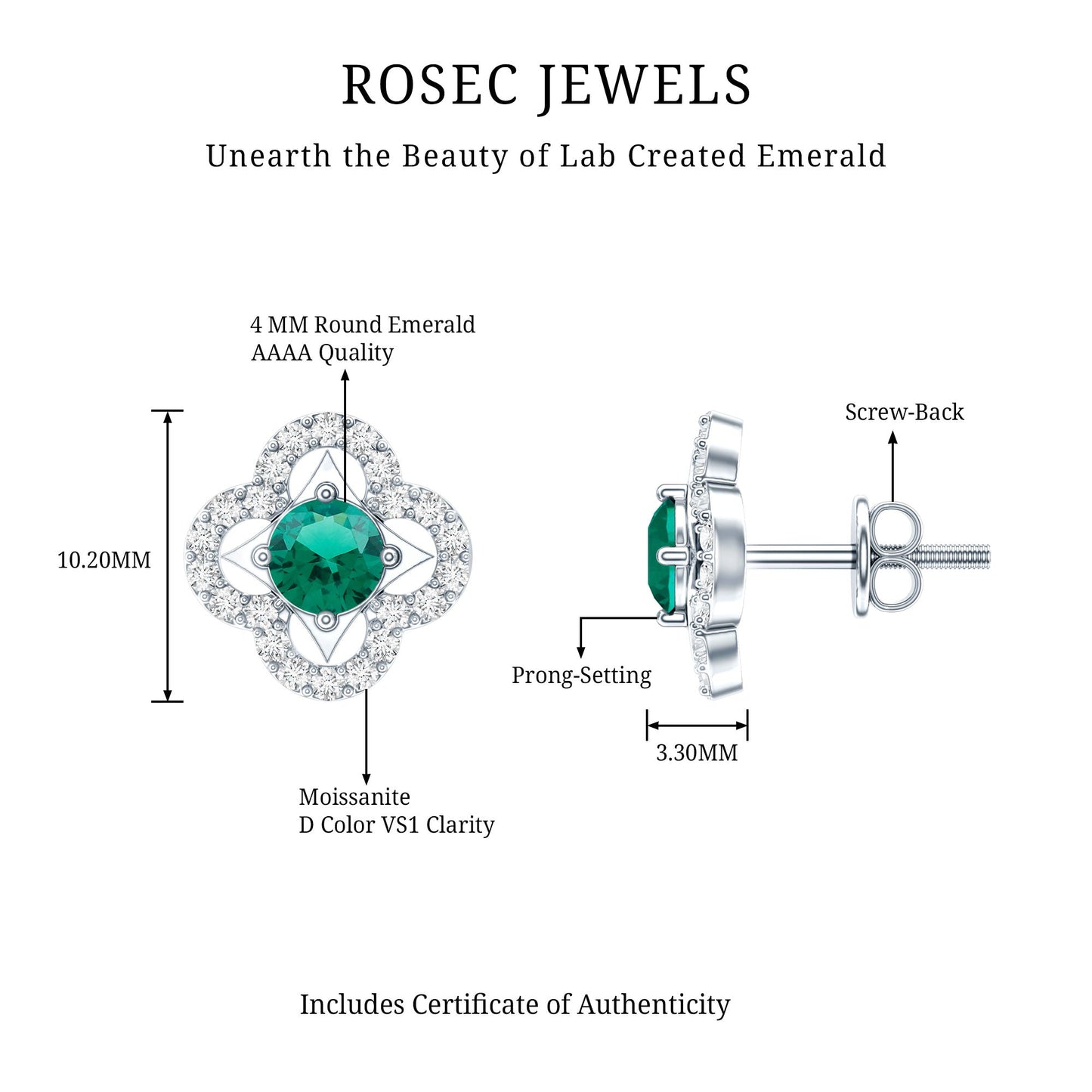 Certified Lab Created Emerald Flower Earrings with Moissanite