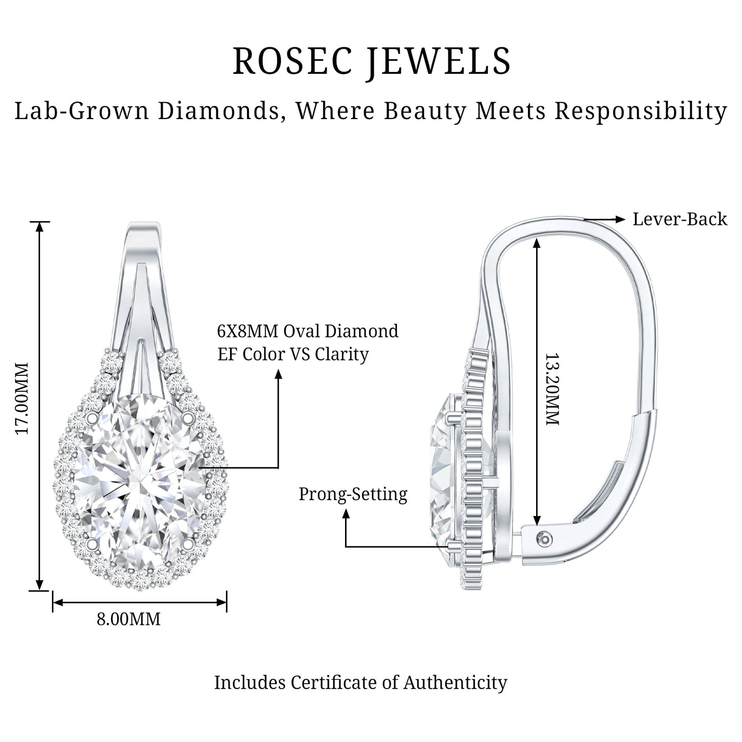 Certified 2 Carat Lab Grown Diamond Halo Designer Earrings