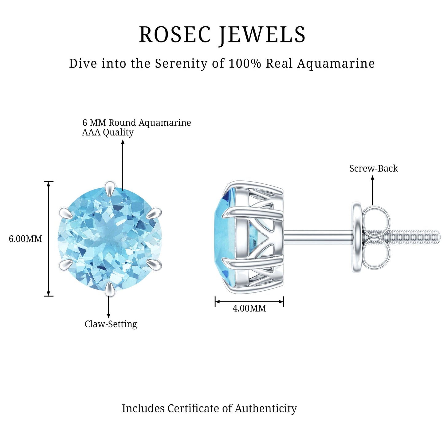 1.5 Carat Round Aquamarine Solitaire Stud Earrings