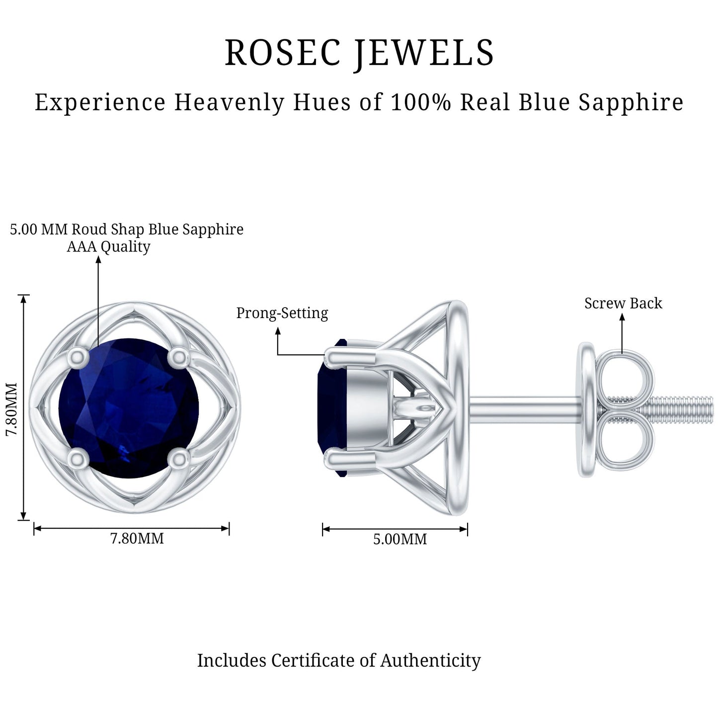 Blue Sapphire Solitaire Vintage Stud Earrings