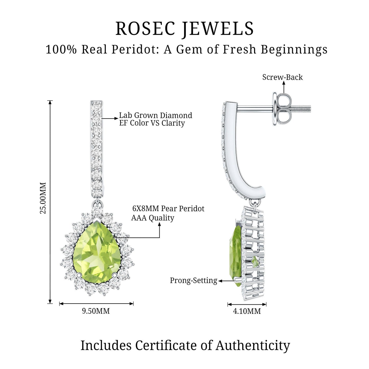 Peridot and Moissanite Bridal Teardrop Earrings