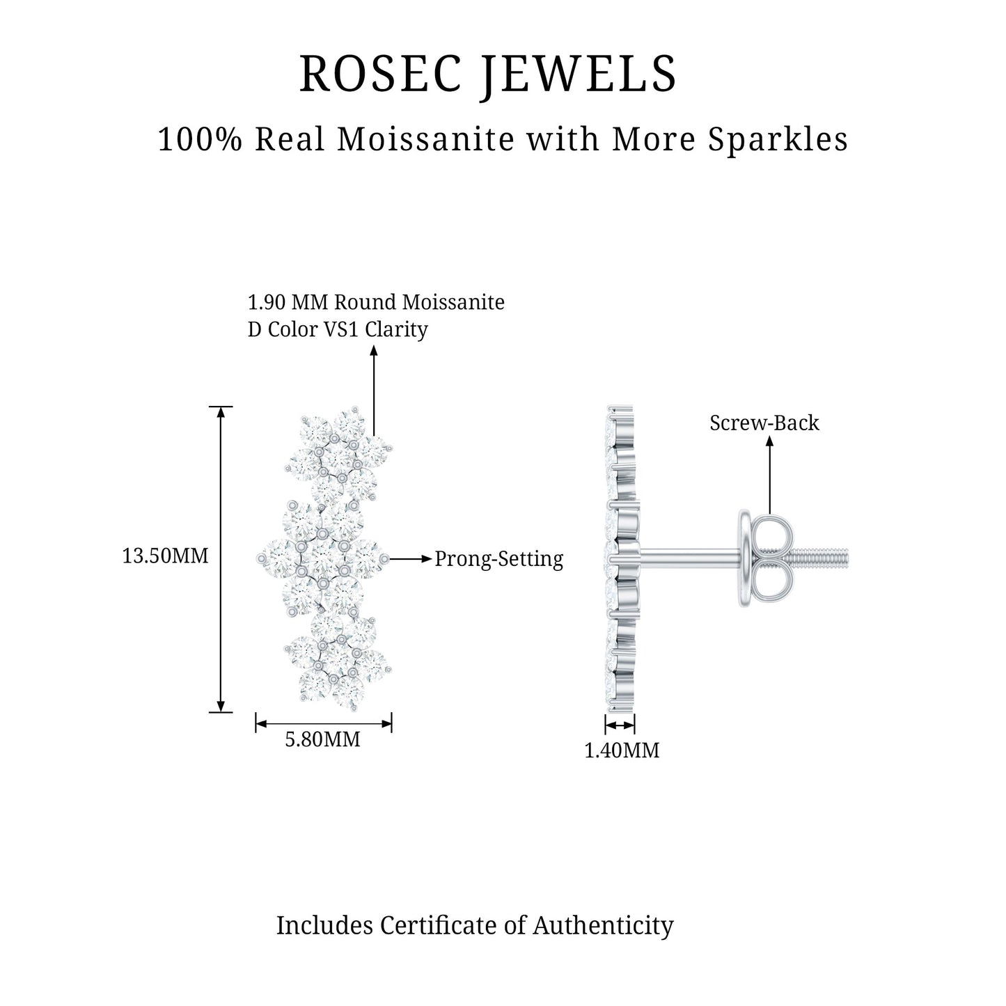 Certified Moissanite Flower Stud Earrings for Women