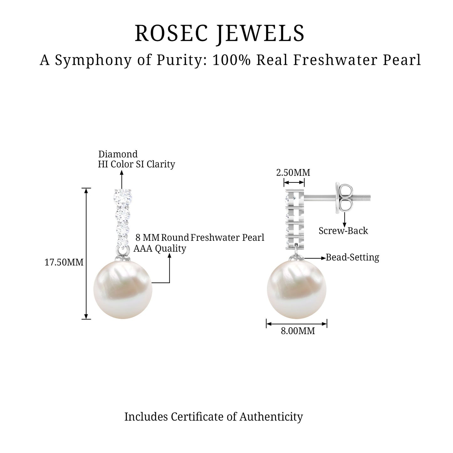 15 Carat Freshwater Pearl Drop Earrings with Diamond