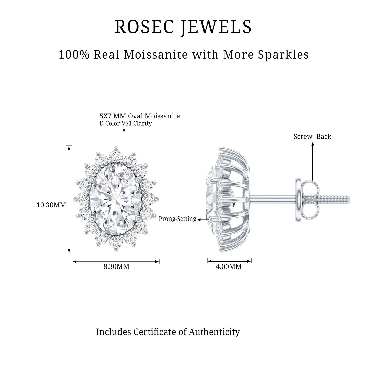 2.25 CT Oval Moissanite Classic Stud Earrings With Halo