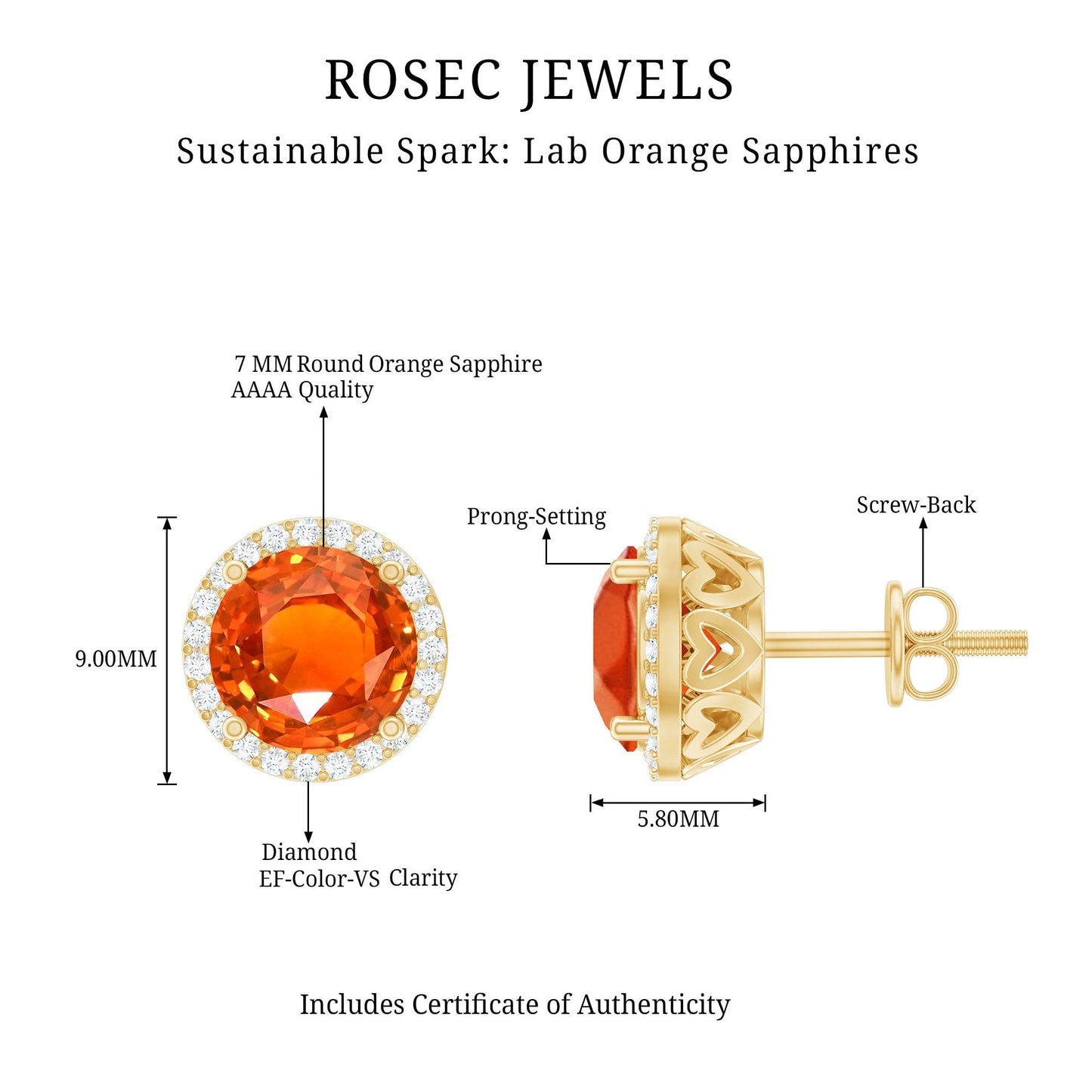 Lab Created Orange Sapphire and Diamond Halo Stud Earrings
