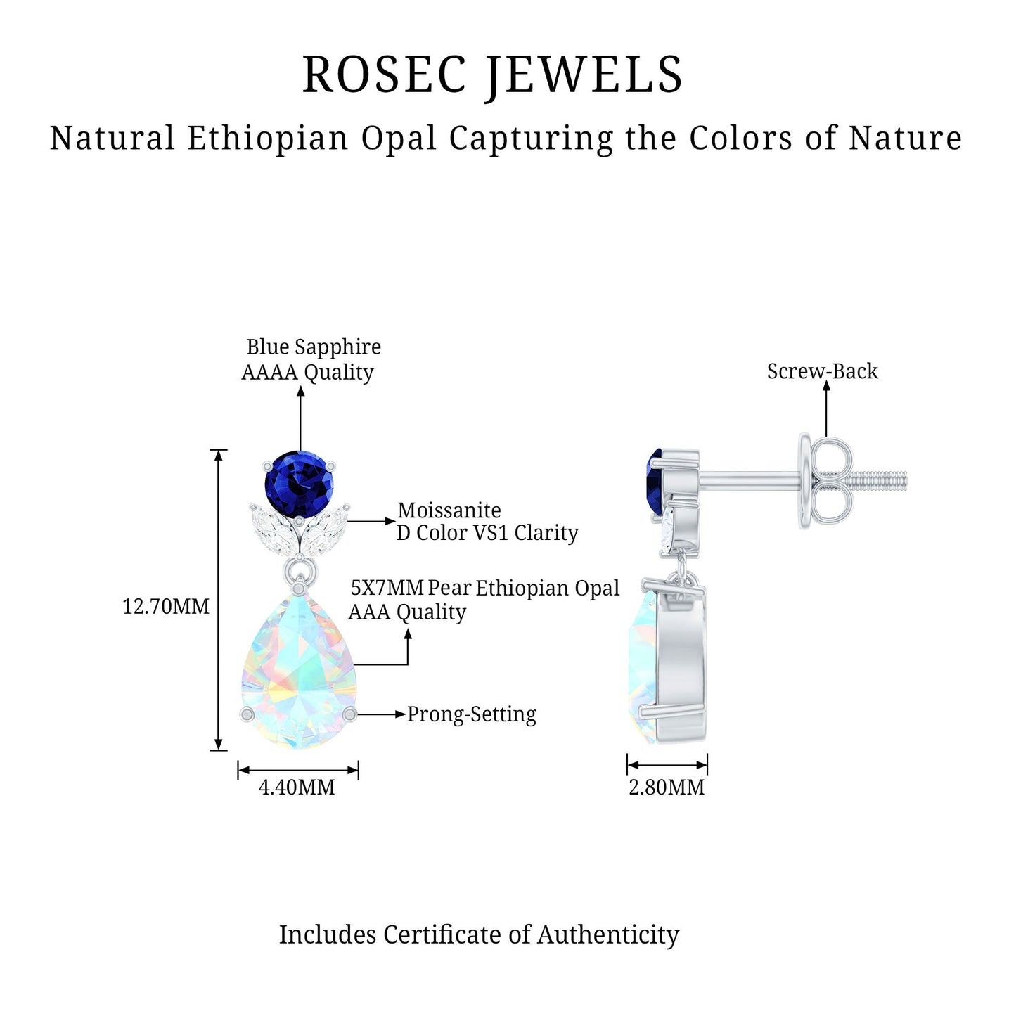 Ethiopian Opal Teardrop Earrings with Lab Blue Sapphire