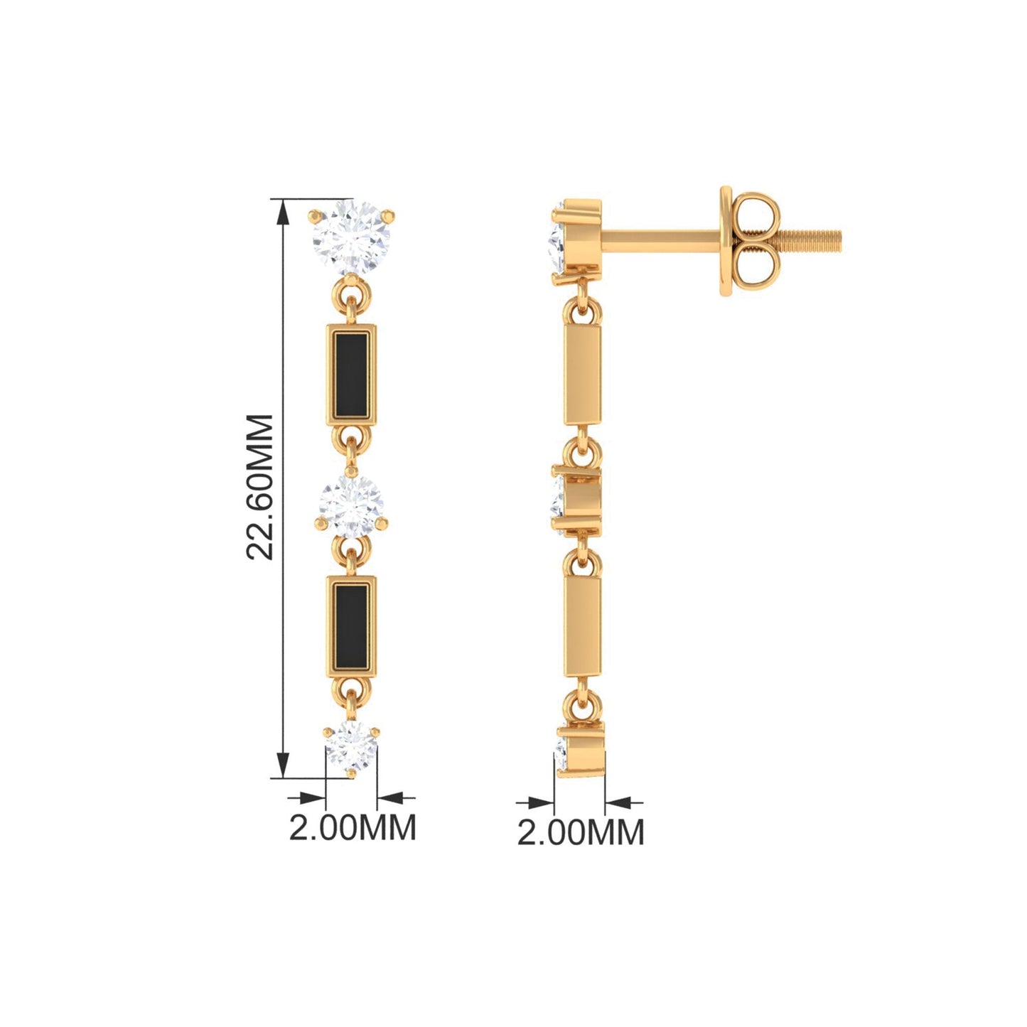 0.50 CT Moissanite Dangle Earrings with Black Enamel