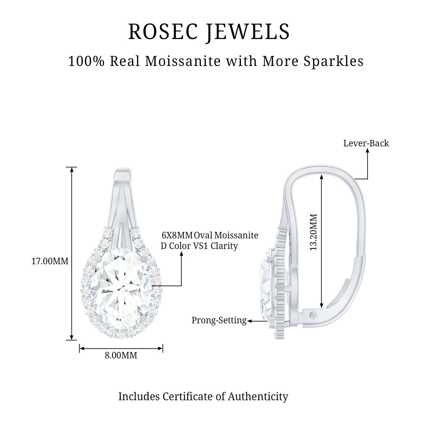 Oval Shaped 6X8 MM Moissanite Designer Earrings in Silver