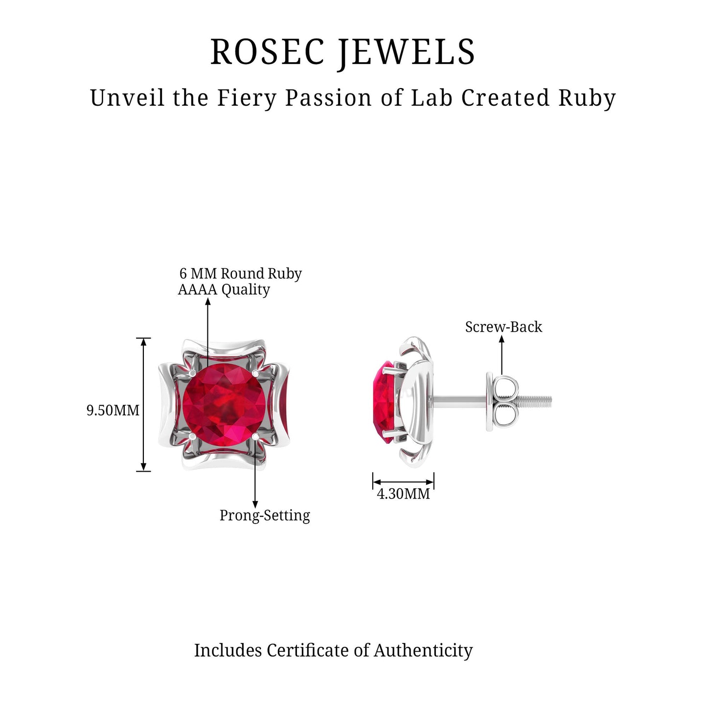 Art Deco Inspired Lab Created Ruby Solitaire Stud Earrings