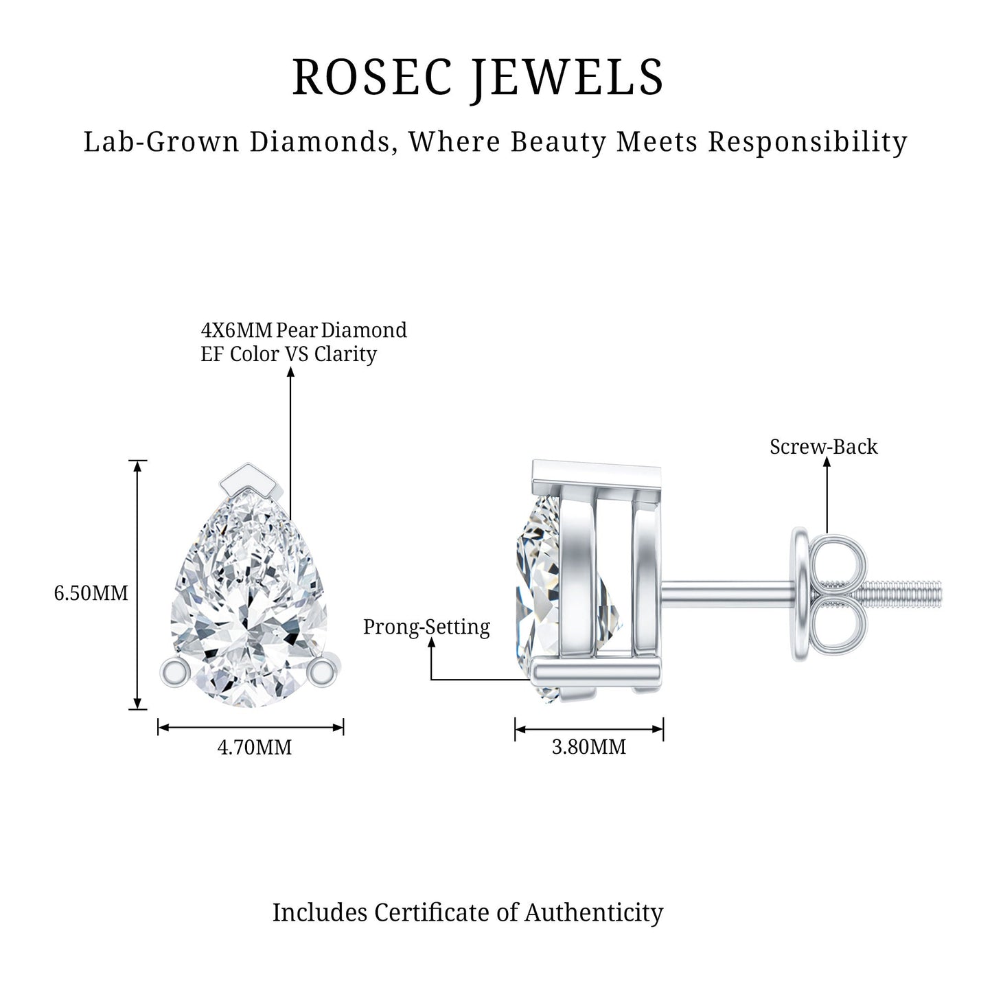 Certified 0.7 Carat Lab Grown Diamond Stud Earrings in Sterling Silver