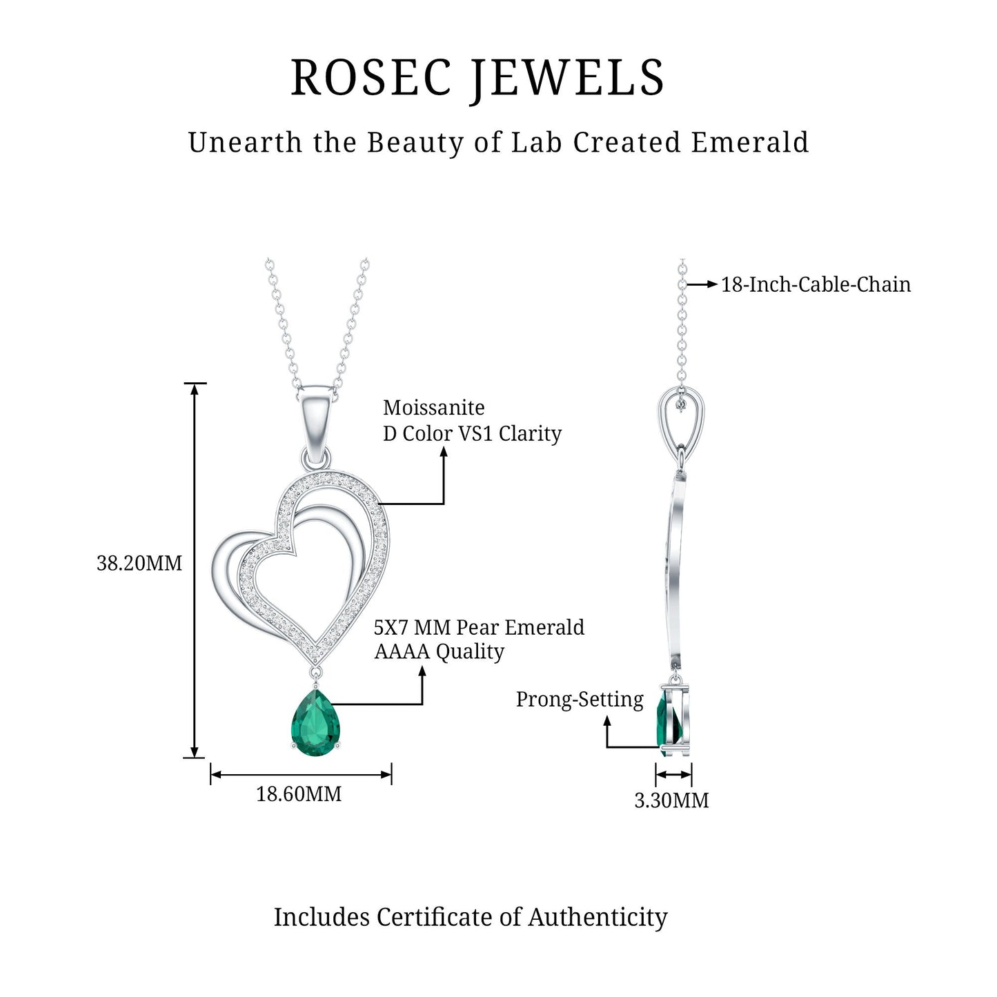 Sterling Silver 0.7 Carat Lab Grown Emerald Heart Locket with Chain