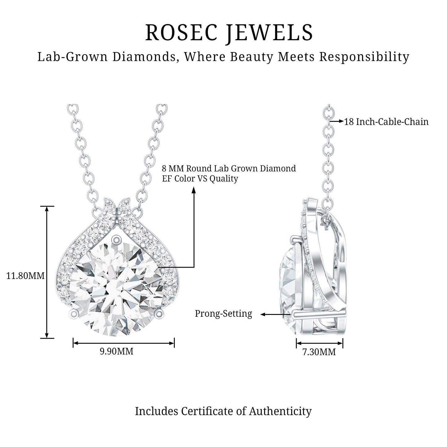 Certified 8 MM Round Lab Grown Diamond Bridal Necklace