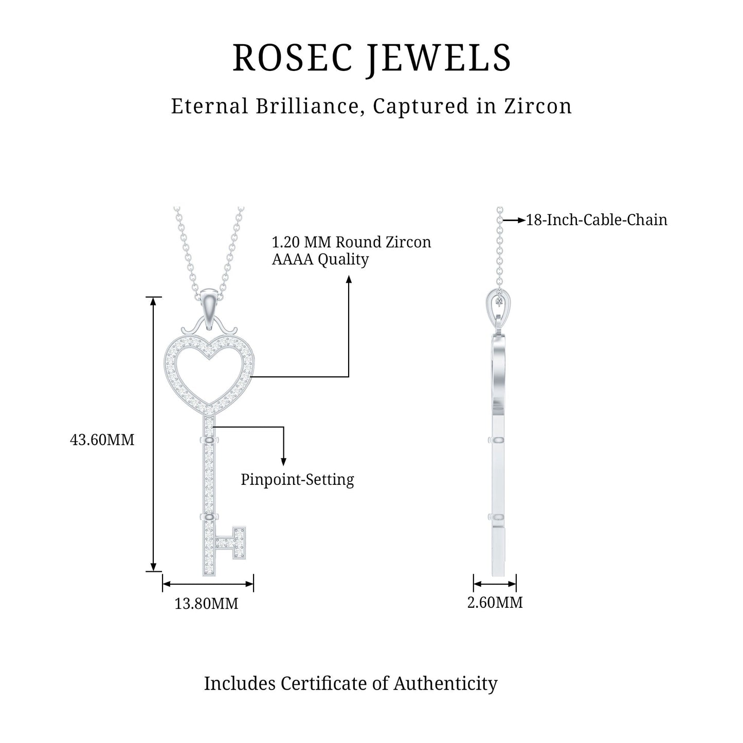 Open Heart Key Pendant with Zircon