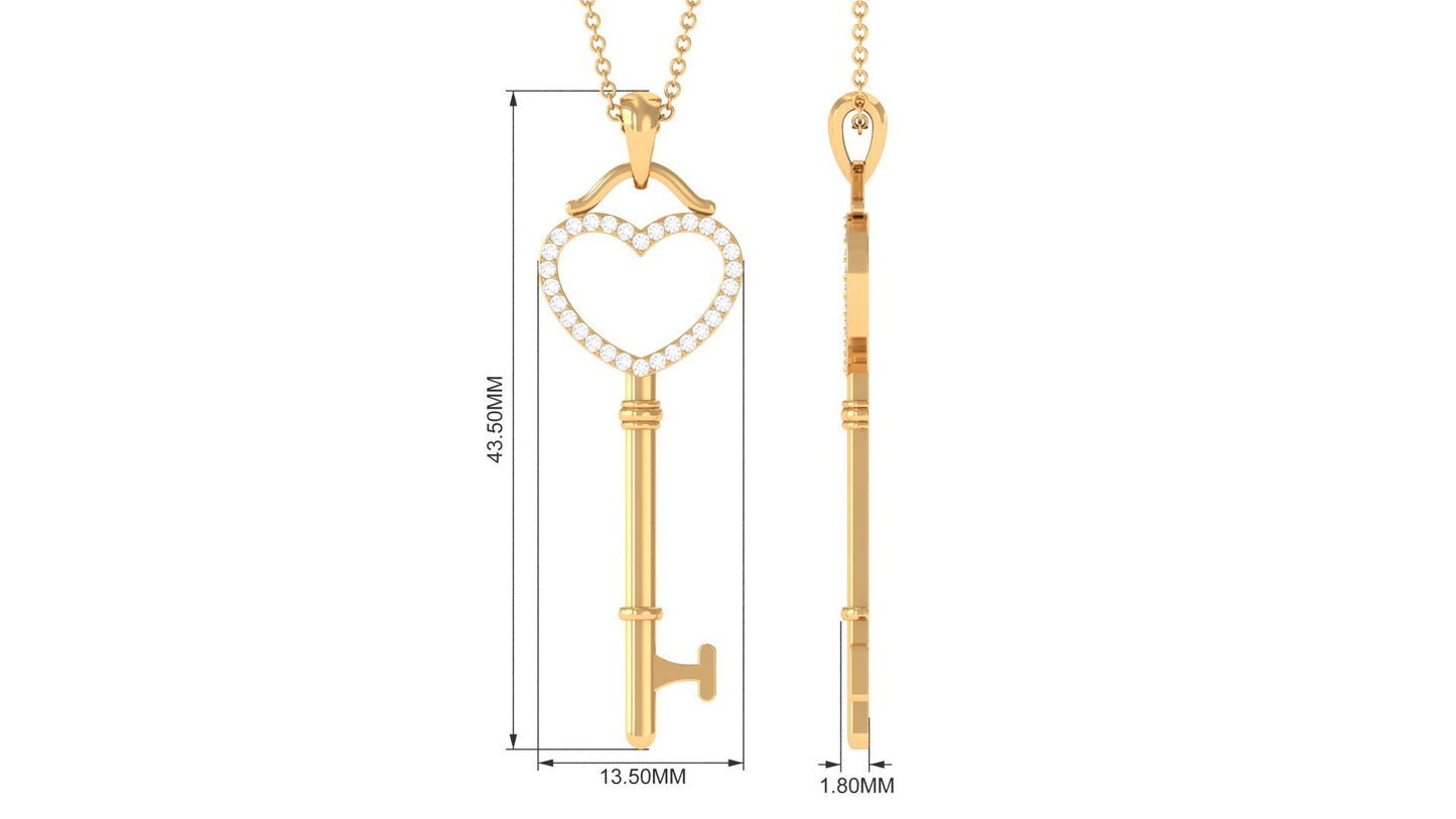 Certified Moissanite Open Heart Key Pendant Necklace