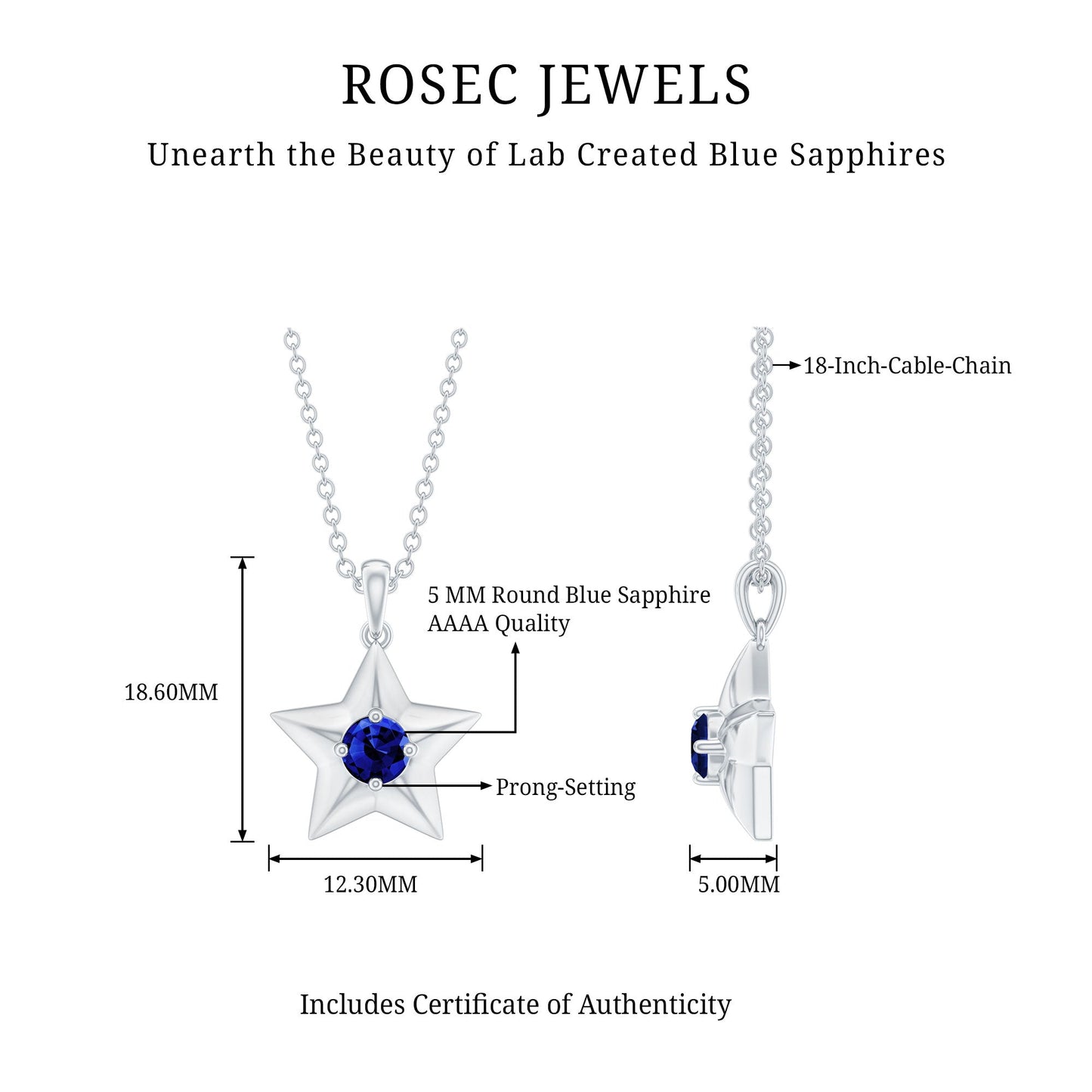 Lab Created Blue Sapphire Star Of David Necklace