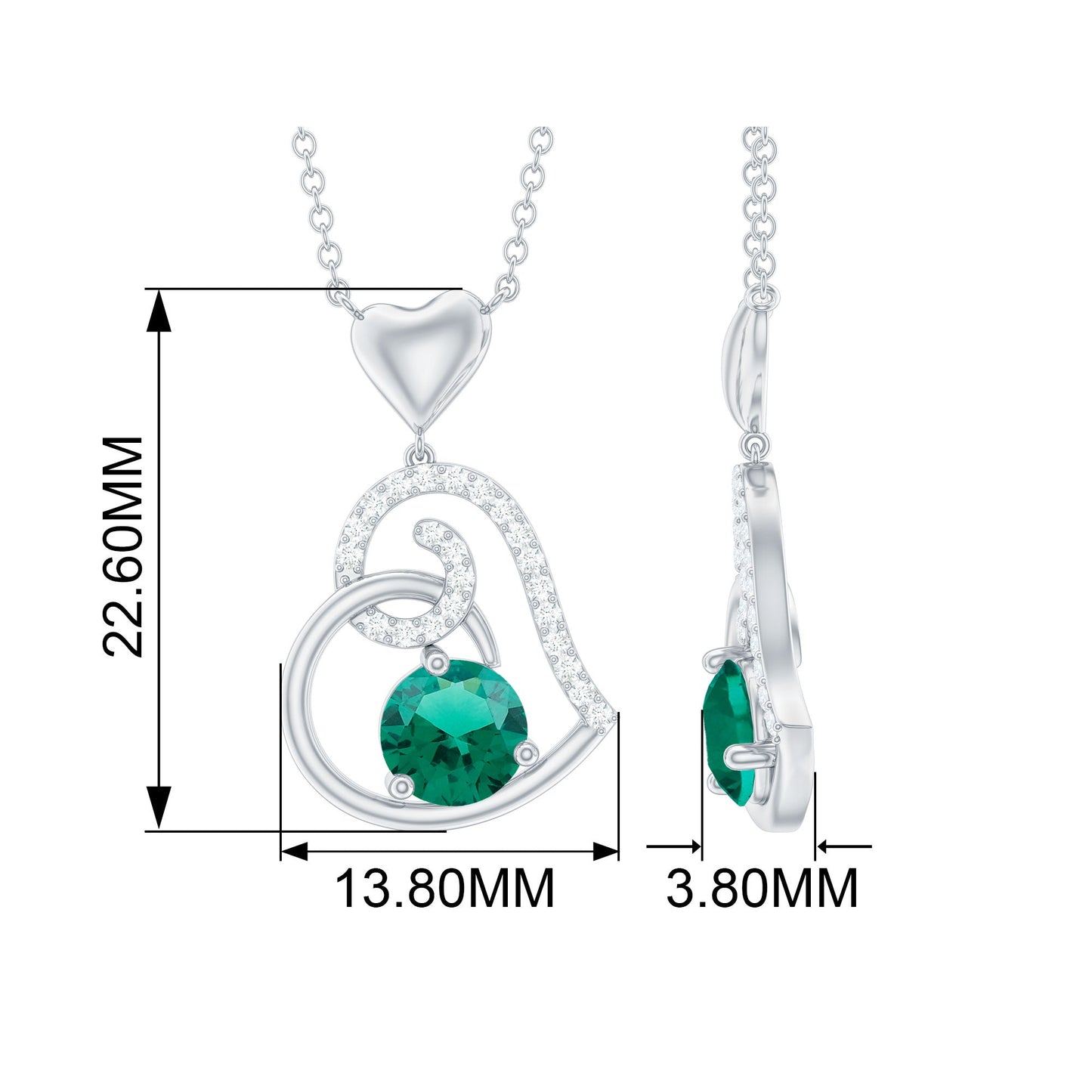 1 CT Created Emerald and Diamond Heart Drop Pendant