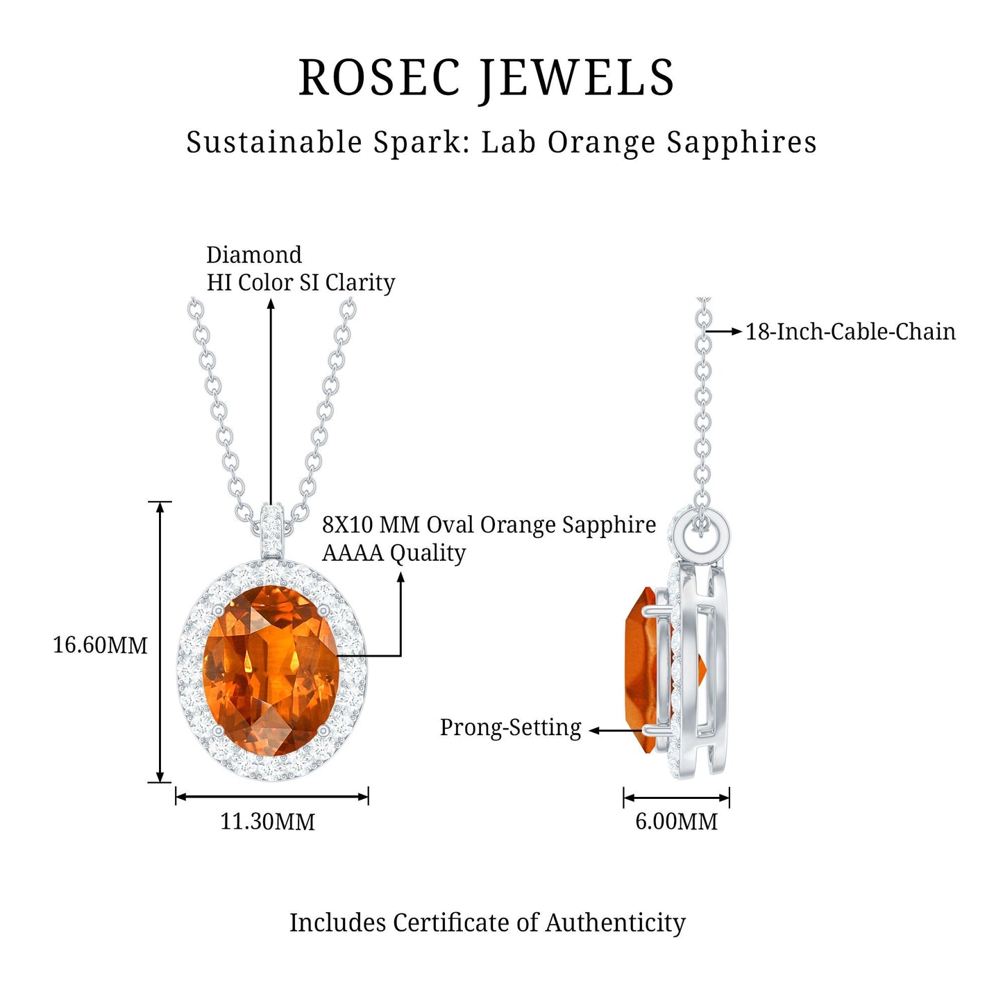 Oval Created Orange Sapphire and Diamond Halo Pendant