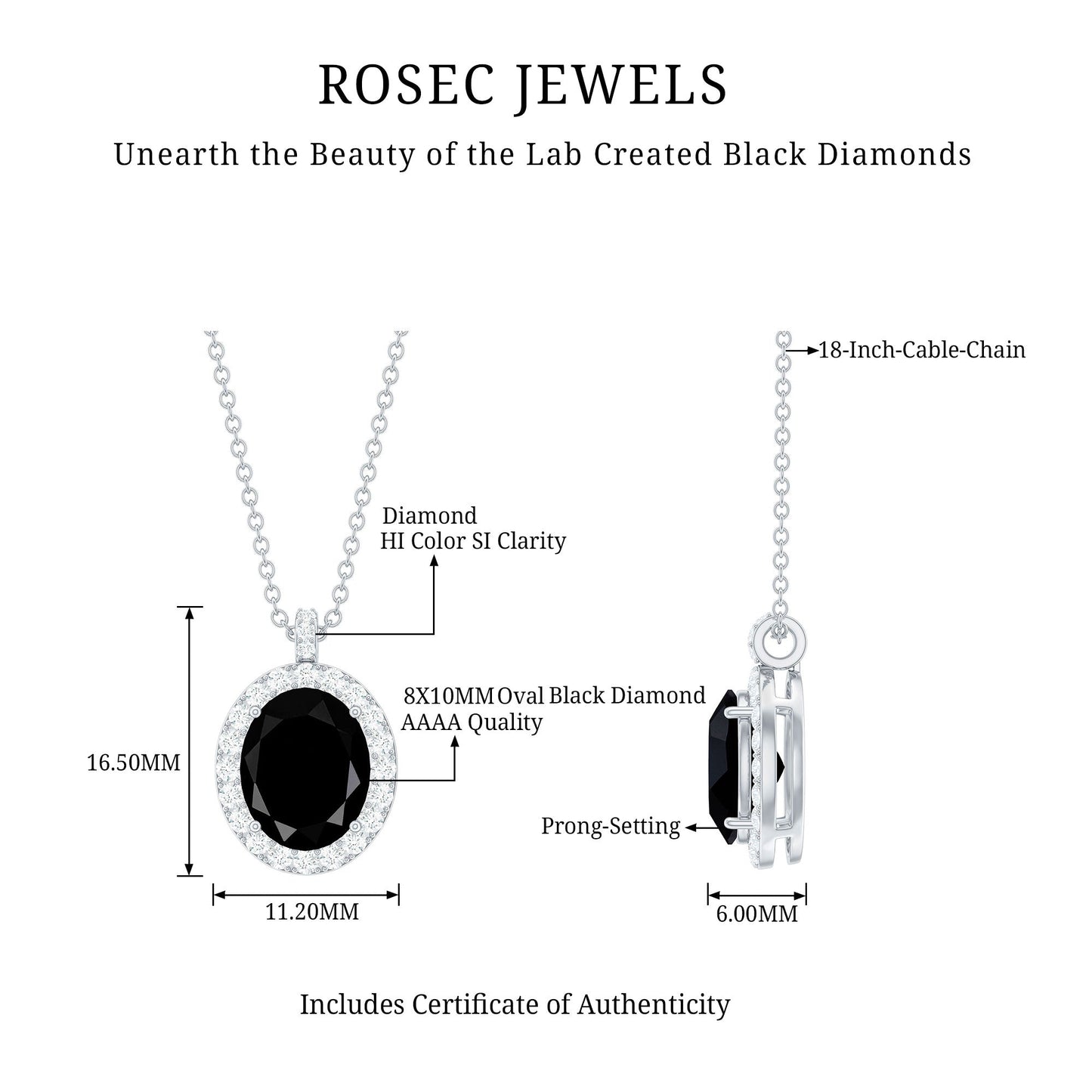 4.2 Carat Oval Shape Lab Created Black Diamond Statement Necklace