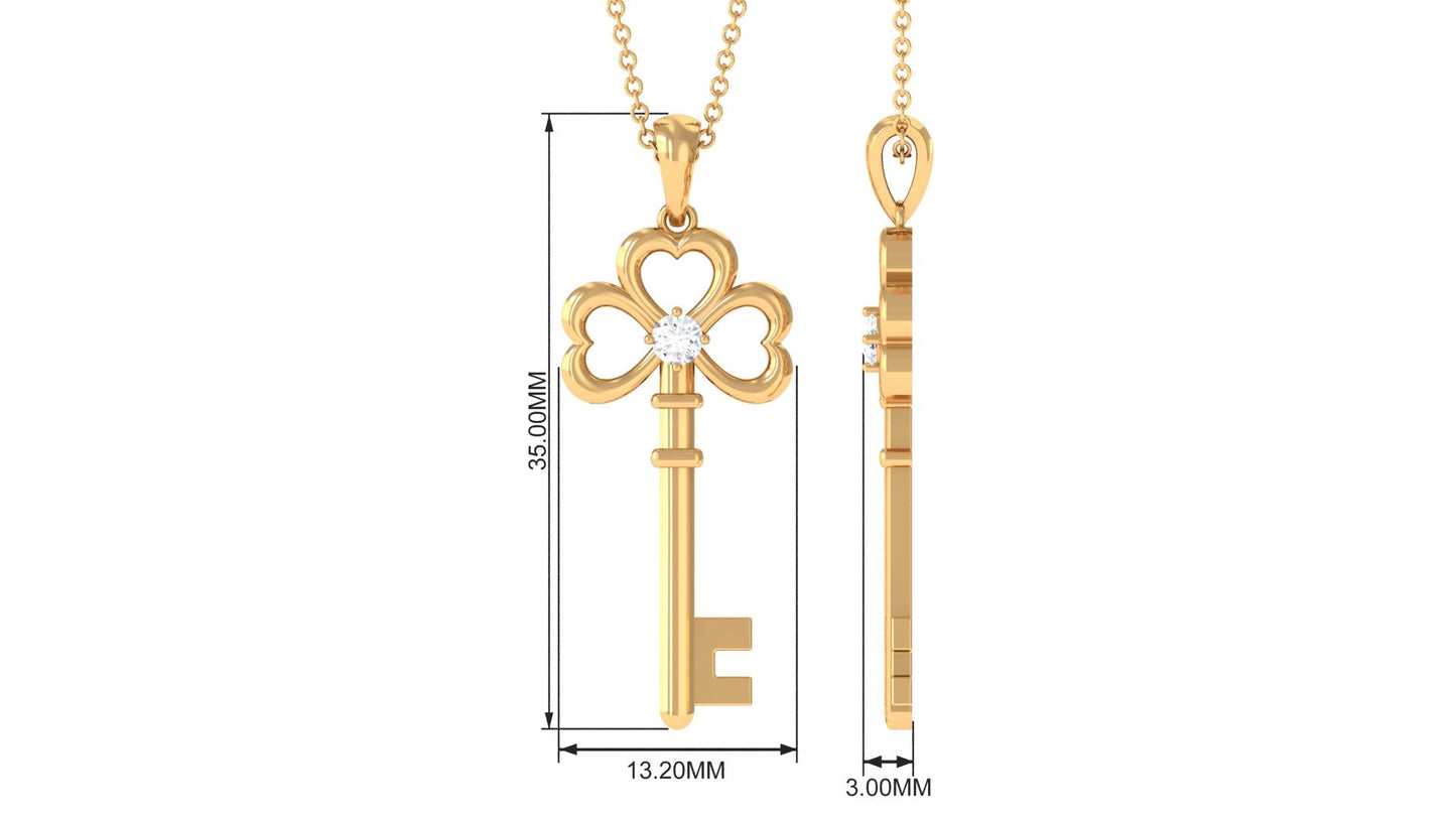 Certified Moissanite Cute Heart Key Pendant