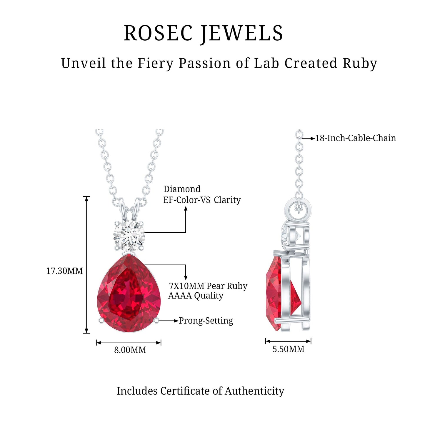 Classic Created Ruby Teardrop Pendant with Moissanite