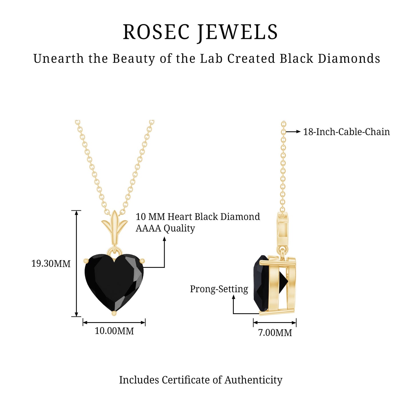 3.5 Carat Solitaire Lab Created Black Diamond Heart Necklace with Silver Chain