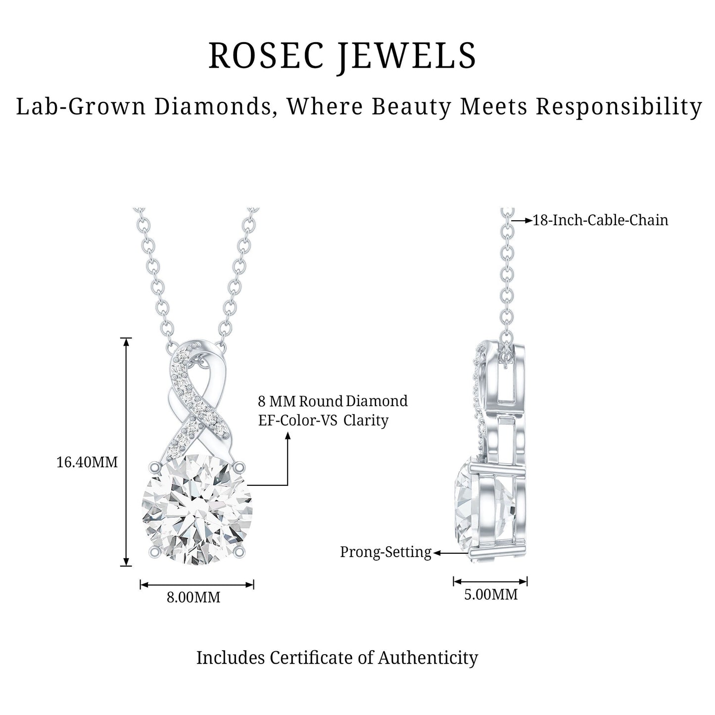 8 MM Lab Grown Diamond Infinity Pendant Necklace
