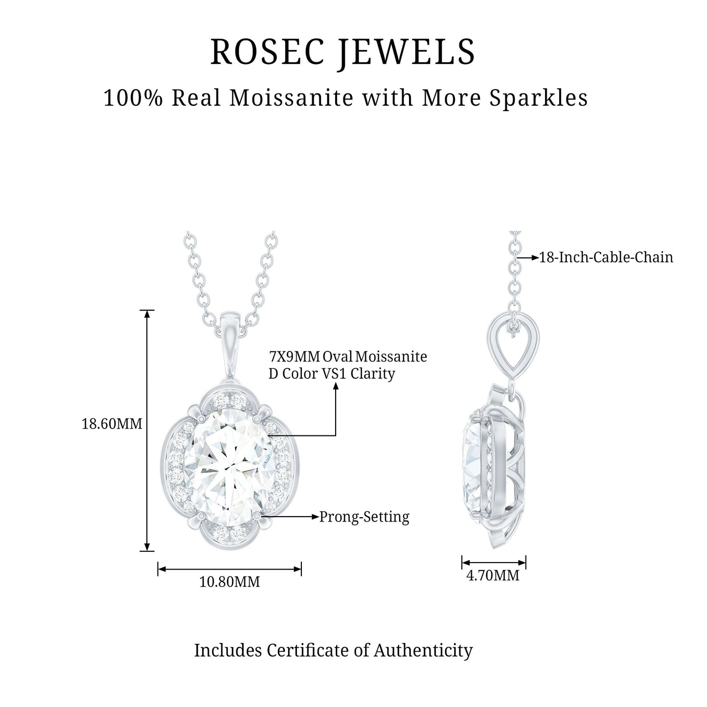 Moissanite Art Deco Necklace with Silver Chain