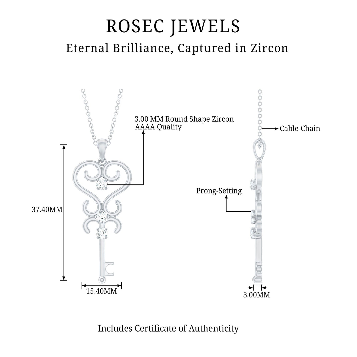 1/4 CT Vintage Zircon Key Pendant Necklace