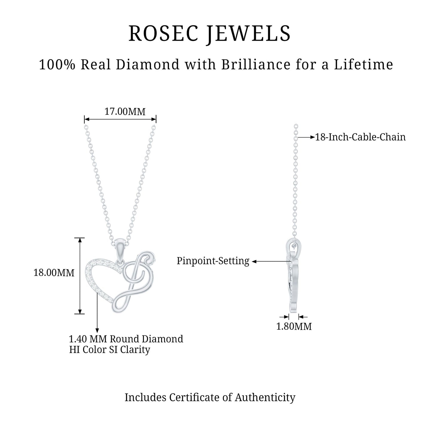 Diamond Heart and Music Note Necklace