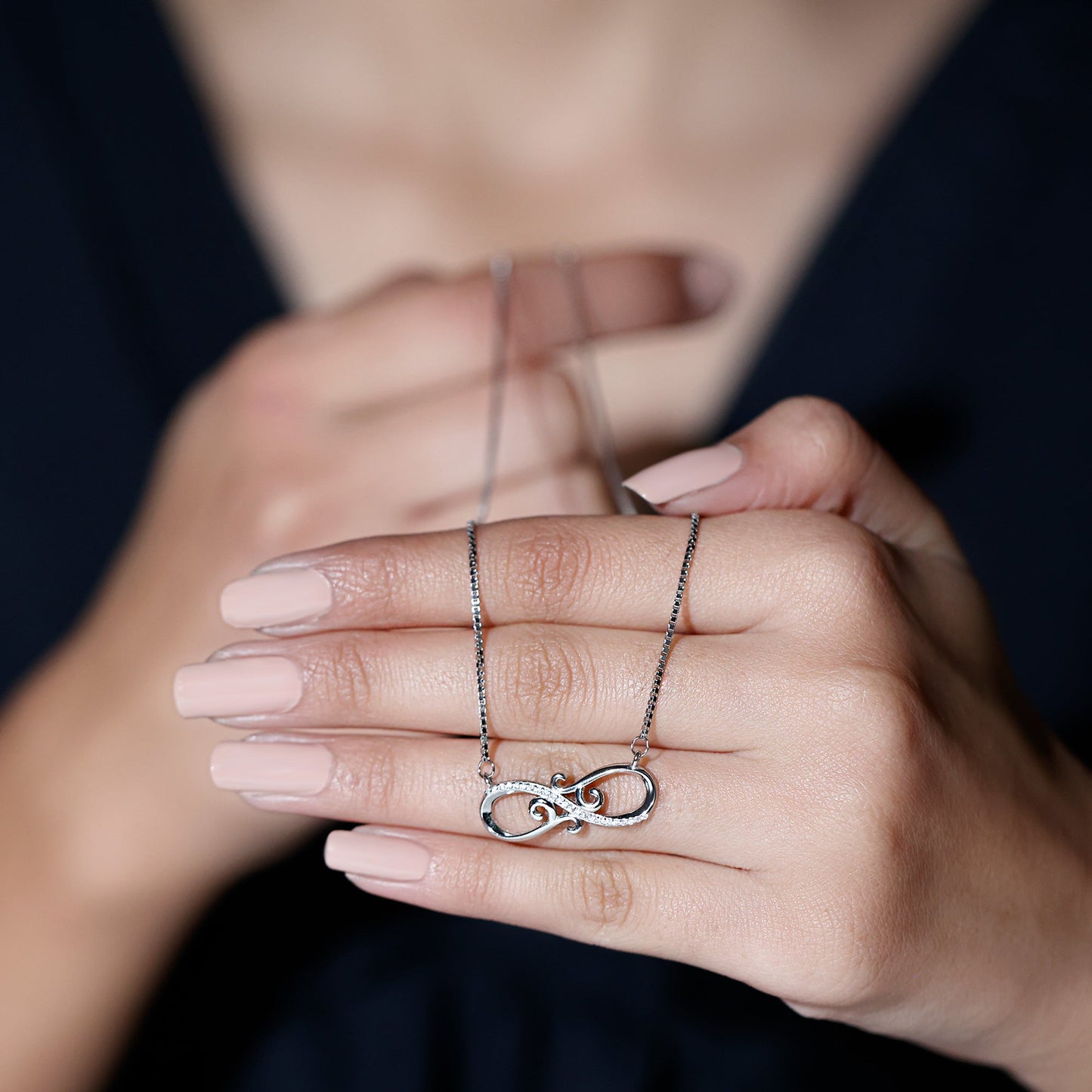 Vintage Style CZ Diamond Infinity Necklace in Sterling Silver