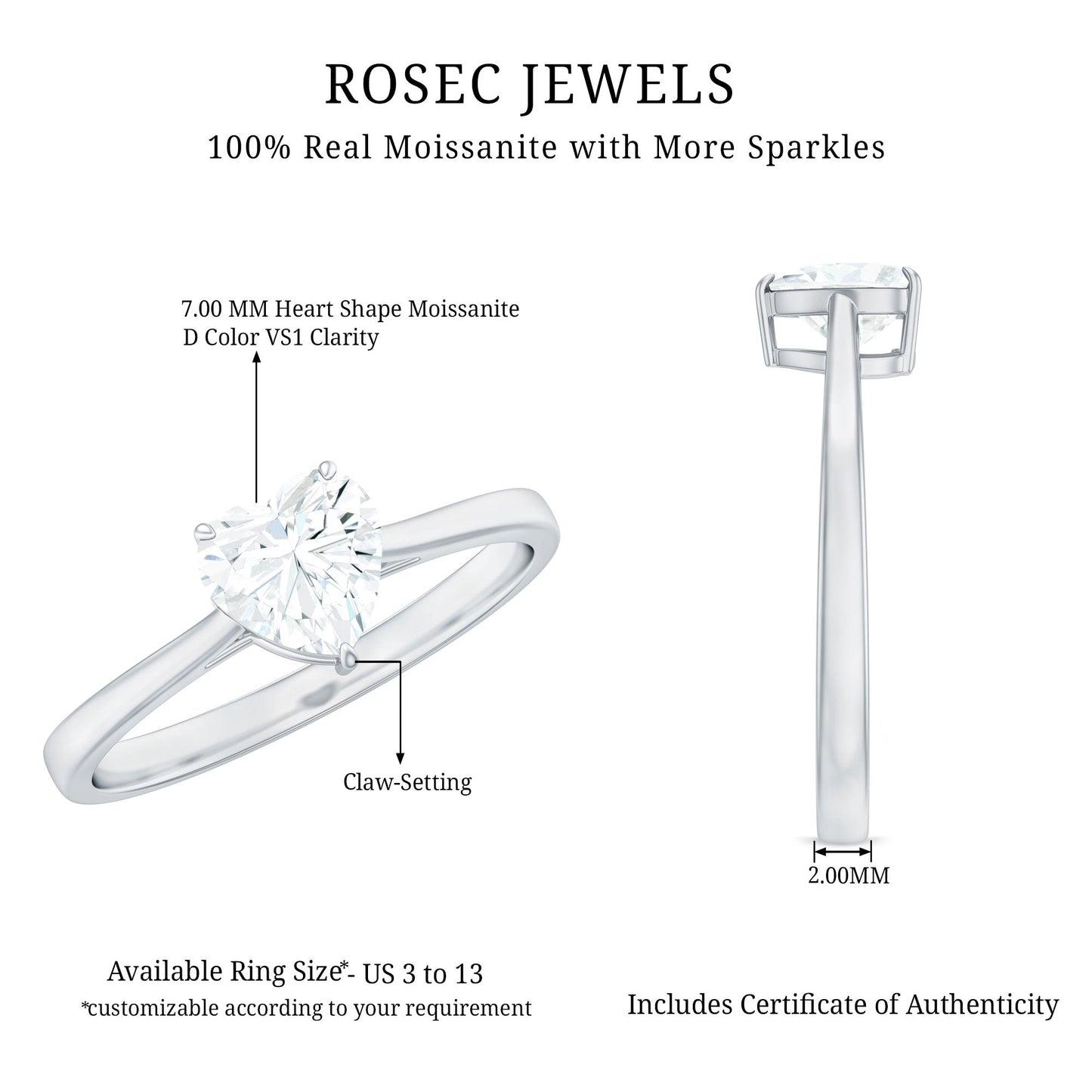Certified 7 MM Moissanite Heart Ring For Women