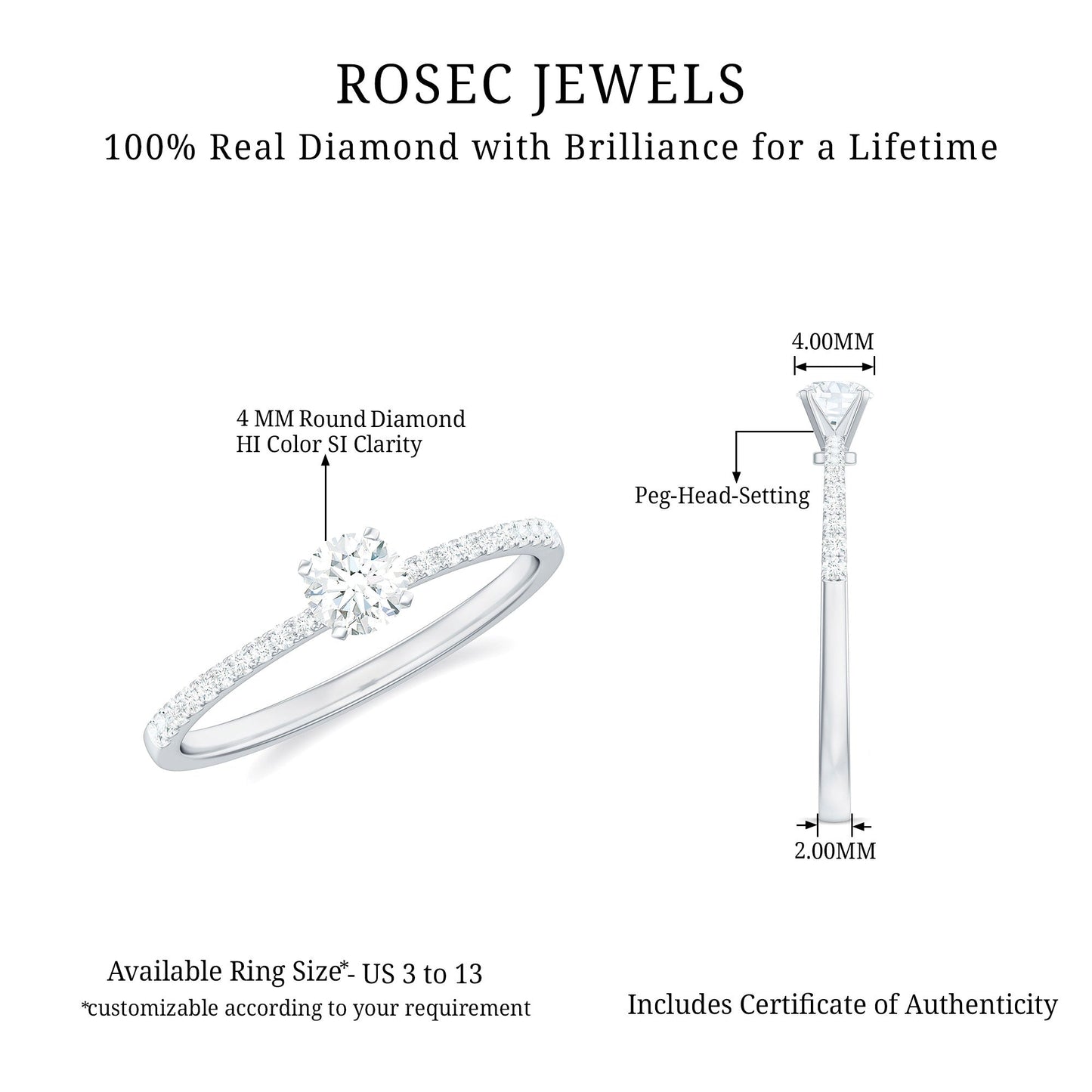 Natural Diamond Promise Ring with Side Stones